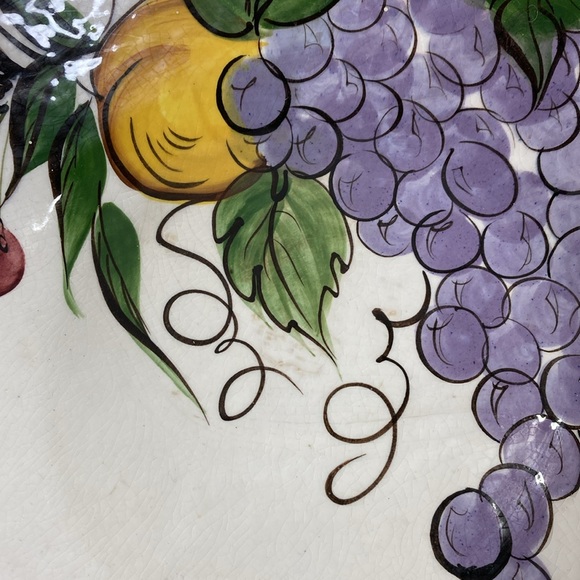 Vintage Pottery Large Bowl byKay Mallek Studios 1957 Green Fruit Pattern Inside - Picture 5 of 14